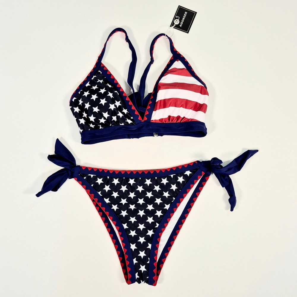Aidonger American Flag Bikini Set Stars and Stripes Patriotic Medium NWT